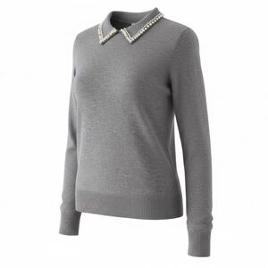 ⚪ Gray Sweater with Pearl Collar - size Large